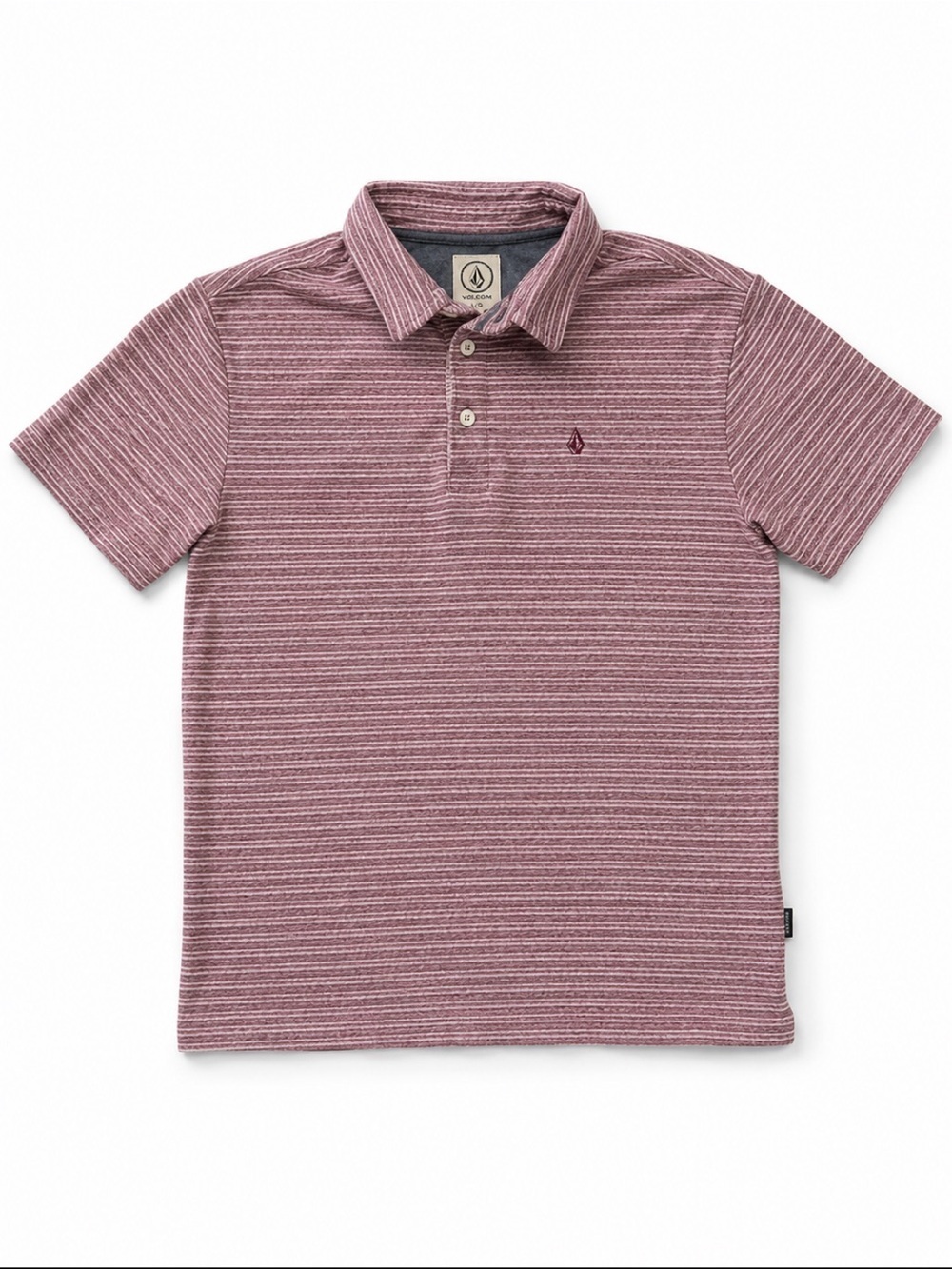 Volcom Boys Stripe Polo Shirt Size Large Heathered Burgundy